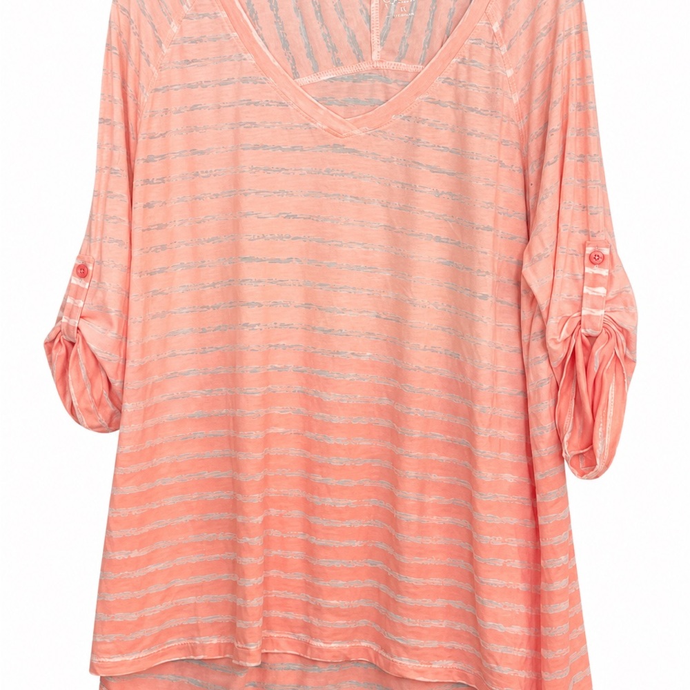 Calvin Klein Peach and white Stripe Long Sleeve lightweight Tee for women